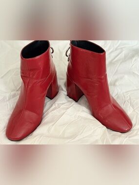 Zara Red Block Heel Ankle Booties
